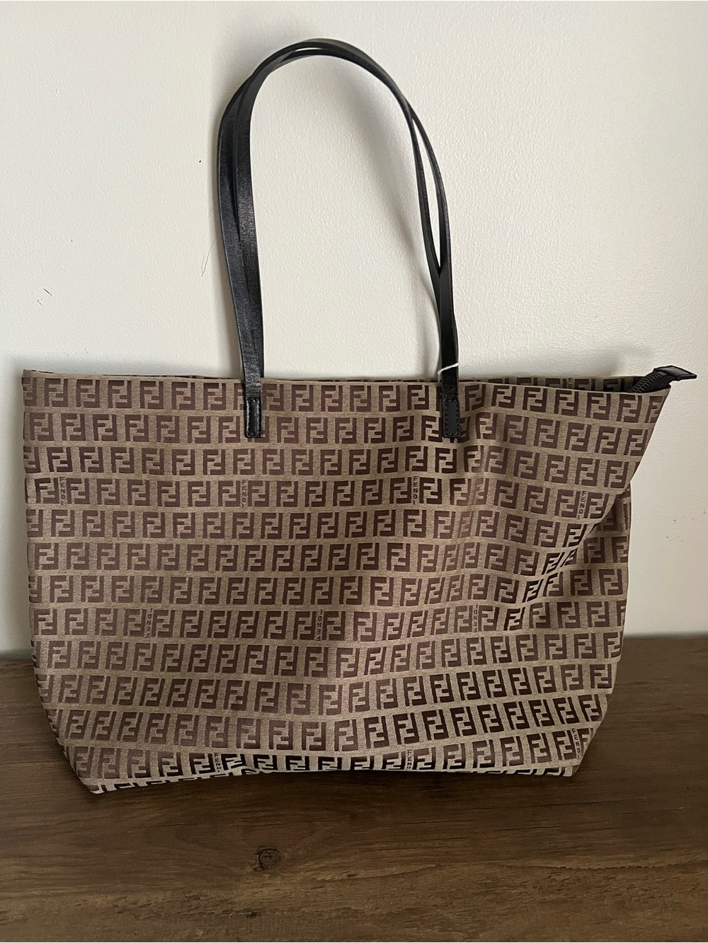 Fendi Zucchino Jacquard Tote with Dark Brown Handles